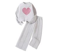 Verve Jelly Niños Bebé Niñas Día de San Valentín Conjuntos Corazón Imprimir Sudadera Manga Larga Pullover Top Sweatpants 2 Piece Otoño Invierno Chándal Set Gris 170 11-12 Años