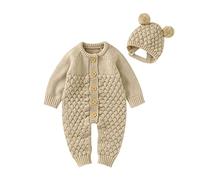 Verve Jelly Pelele de punto para bebé recién nacido, niña y niño, mono de manga larga, mono de algodón con gorro cálido, conjunto caqui 66 0-3 meses