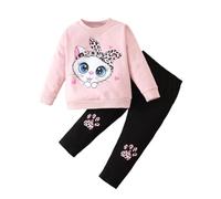 Verve Jelly Ropa Infantil para niñas, Sudadera Manga Larga, Camisetas, Top + Pantalones Estampado Gato, 2 uds., Conjunto Trajes otoño Invierno Primavera Rosa 90 18-24 Meses