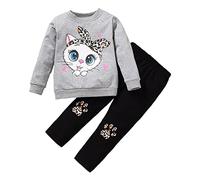 Verve Jelly Ropa para niños pequeños, bebés, niñas, Sudadera Manga Larga, pulóver, Tops + Pantalones Largos Estampado Gato, 2 uds., Conjunto Trajes otoño e Invierno, Gris 90 18-24 Meses
