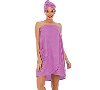 Verve Jelly Toalla de baño para mujer, para spa, ducha, bata ajustable, sin tirantes, toalla de baño de microfibra suave con turbante para el pelo, Morado (, XXL