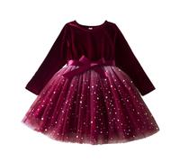 Verve Jelly Vestido de Navidad para niñas pequeñas tutú de Tul de Terciopelo Vestido de Princesa con Estampado de Estrellas Ropa navideña para niños Rojo 3-4 años