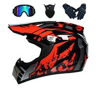 VERVELINK Casco Integral Motocross MTB Off Road Quad Bike Downhill Casco Cruzado Motocicleta Cara Completa Bicicleta Enduro Descenso BMX Todoterreno ATV (Gafas Máscara Guantes),4-S