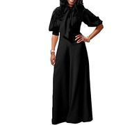 VERWIN mono liso vestido largo bowknot mujer mono cintura alta mujer mameluco, Negro, XXL