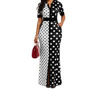 VERWIN Vestido Ajustado de Manga Corta con Bolsillo Estampado de Lunares Vestido Largo de Mujer XXL