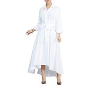VERWIN Vestido Largo Elegante de Manga Larga Suelta Elegante para Mujer Camisa con Botones Vestido Largo con Bolsillos y Cinturones Blanco L