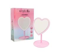 verybella Espejo para Maquillaje de Mesa, Color Rosa, Forma corazón, Base Fija en la Que se Puede Guardar Accesorios Luces LED Regulables Encendido táctil, tamaño 285 x 18 cm