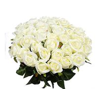 Veryhome 10 Piezas Artificial Seda Rosa Flores Falsas Ramos de Flores para La Decoración de La Boda Home Birthday Party Arrangment Jardín Decoración (Blanco, Capullo de Rosa)