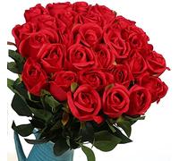 Veryhome 10 Piezas Artificial Seda Rosa Flores Falsas Ramos de Flores para La Decoración de La Boda Home Birthday Party Arrangment Jardín Decoración (Rojo, Capullo de Rosa)