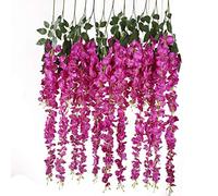 Veryhome 12 piezas por lote de 3.5 pies/pieza de flores artificiales falsas de vid de glicinas de seda para decoración de boda, hogar, jardín, fiesta (6 piezas de color rojo rosa)