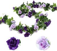 Veryhome 3 guirnaldas de rosas artificiales de seda de 13 cabezas de 13 flores de hiedra para decoración del hogar, arreglos de bodas, fiestas, jardín, color morado