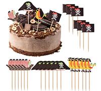 Vesaneae 24 Piezas Toppers de Pastel Pirata, Decoración Torta Pirata de Toppers, Cake Topper Pirata, Inserto de Pastel de Cumpleaños, para Fiesta Temática Pirata, Fiesta de Niños, Baby Shower, Boda