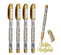 Vesaneae 4PCS Bolígrafos Marcador Metálico,Rotuladores Metálicos de dorado y plateado,Rotuladores Acrílicos Metálicos para Manualidades de Bricolaje (oro)