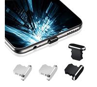 Vesaneae 4PCS Tapones Antipolvo, Tapón Anti-Polvo de Metal, Enchufe del Polvo del Teléfono Móvil Compatible con iPhone 11, 12, 13, Pro, MAX/X/XS/XR, 7, 8 Plus, iPad Mini/Air (Negro & Plata)
