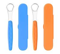 Vesaneae Limpiador Lengua × 2, Raspador Lengua Acero Inoxidable, Limpiador lingual con Estuche de Viaje, para Mejor Aliento e Higiene Bucal - El Diseño de Cabeza Estrecha Reduce las Náuseas