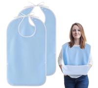 Vesavifaka 2 Piezas Baberos para Adultos - Baberos grandes impermeables y reutilizables con bolsillos para migas, baberos de felpa suave para comer, alimentar, babero para adultos (lavable)