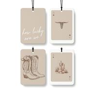 Vesavifaka 4 Piezas Ambientador de Coche Árbol Aromático Auto Boho Marrón, Colgante Aromático Occidental con Motivos de Vaquera Calavera Cactus As Carta, Ambientador Colgante para Espejo de Auto,