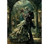 Vesavifaka Diamond Painting Set, 5D DIY Pintura de Diamantes para Adultos, Pareja de Enamorados Esqueleto Gótico, Pintura de Diamantes Completa con Piedras, Decoración de Pared para el Hogar 30×40cm