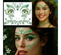 Vesavifaka Piedras Faciales Adhesivas Para Damas Para Disfraz de Hiedra Venenosa, Joyas Faciales Verdes Brillantes Tatuajes Para Halloween Carnaval & Maquillaje de Hadas, Piedras Para Los Ojos (1