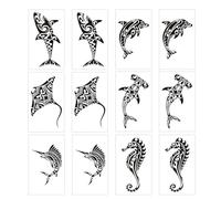 Vesavifaka Tatuajes Temporales, 12 Unidades de Tatuajes Falsos para Hombres Adultos, Deseños de Rayas Maoríes, Tiburón, Ballena, Hipopótamo, Tribales y Hawaianos para Cuello, Brazos, Piernas