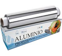 VESCEL-Rollo de Papel Aluminio Industrial 30cm, 14 Micras, 1,5 kg, Papel Aluminio Profesional con Sierra para Corte, Ideal para Envolver, Asar, Conservar, Estuche con Sierra