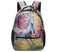 VesFy Caballo blanco Mochila Infantil Animales Morrals Con Bolsillos Laterales Mochilas Escolare Mochila Infantil De Gran Capacidad Mochila Infantil Para Niños One Size