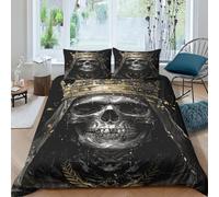 VesFy Calaveras Juego De Sabanas De Microfibra Esqueleto de Miedo Ultra Suave con Fundas De Almohada Estampada En 3D Y Cierre De Cremallera para Ninos Ninas Adultos Y Ninos Double(200x200cm)