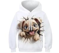 VesFy Perro Lindo Capucha Pullover Sudaderas Estampada 3D Animal Sweatshirt Hoodies Sudadera Chaqueta Hoodie con Bolsillo Canguro para Niños En Adolescente 10-12Y