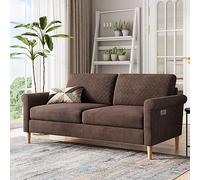 Vesgantti - Sofá de 2 plazas de tejido aterciopelado, 165 cm, estilo moderno escandinavo para salón, apartamento, pequeño espacio, patas de madera maciza, 168 x 88 x 75, Brun06