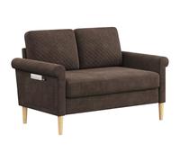 Vesgantti Sofá Pequeño de Tela de 2 Plazas, con Bolsillos de Almacenamiento en Ambos Lados - Mini Sofá Acolchado Salón u Oficina, Montaje sin Herramientas - 123 x 70 x 88 cm, Marrón