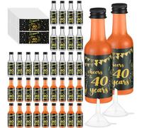 Vesici Paquete de 50 mini botellas de licor de Cheers to 40 Years de 1.7 onzas, calcomanías de 40 cumpleaños con 2 embudos, recuerdo de fiesta de 40 cumpleaños para adultos, invitados, mujeres,