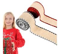 Vesidoloy Cinta De Navidad Con Alambre - 2 Rollos De De Borde A Cuadros - 6.3 cm Cinta de Tela Navideña | para Árbol de Navidad, Coronas, Guirnaldas, Manualidades, Ramo y Cumpleaños