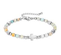 Vesitim Pulsera de cruz con piedras preciosas, pulsera de cuentas de fe cristiana, joyería religiosa, regalos para mujer, 5mm bead, Acero inoxidable, Cuenta