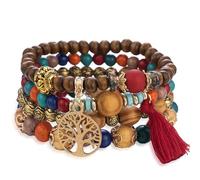 Vesitim Pulseras elásticas apilables para mujer, pulsera de cuentas del árbol de la vida, joyería bohemia, 18 cm, Cuenta de madera, Cuenta