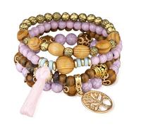 Vesitim Pulseras elásticas apilables para mujer, pulsera de cuentas del árbol de la vida, joyería bohemia, 18 cm, Plata Esterlina, Cuenta