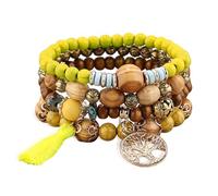 Vesitim Pulseras elásticas apilables para mujer, pulsera de cuentas del árbol de la vida, joyería bohemia, 18 cm, Plata Esterlina, Cuenta