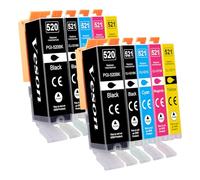 Veson 10 x Cartuchos de Tinta PGI-520 CLI-521 Compatibles con Canon 520 521 para Pixma IP3600 MX870 MP550 IP4600 MP620 IP4700 MP560 MP640 MX860 MP630 MP980 IP4600X MP990 MP540 MP540X