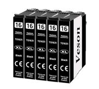 Veson 16XL 16 XL Cartuchos de Tinta compatibles Negro para Epson Workforce WF-2510 WF-2520 WF-2530 WF-2540 WF-2630 WF-2650 WF-2660 WF-2750 WF-2760 (5 Negro)