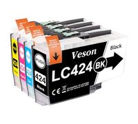 Veson LC424 Cartuchos compatibles con DCP J1200W y Brother LC424 LC 424 LC-424VAL, para impresoras Brother DCP-J1200W DCP-J1200WE (1 negro, 1 cian, 1 magenta, 1 amarillo)