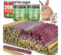 VESPRO 208 palitos masticables de conejo, juguetes de conejillo de indias, palo de dientes molares de hierba timoteo natural, mezcla de flores, rosas, caléndula y no me olvides, golosinas de animales