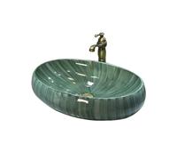 Vessel Vanidad Fregadero Lavabo ovalado de cerámica verde sobre encimera for balcón, baño, exterior Encimera moderna