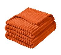 Vessia Manta de franela de forro polar tamaño individual para cama, sofá, sofá (60 x 80 pulgadas), manta de microfibra de 300 g/m² a rayas naranja quemado para adultos, súper suave, cálida, acogedora,