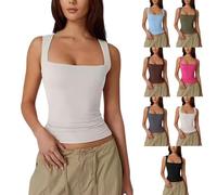 Vest Tank Tops for Women Summer Ladies Sleeveless Crop Top Sexy Square Neck Baisc Tight T-Shirt (White,M)