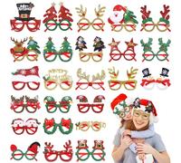 Vestamore 24 gafas de Navidad con purpurina, varios estilos de gafas para fiestas de Navidad, Papá Noel, muñeco de nieve, renos, diseños de árboles