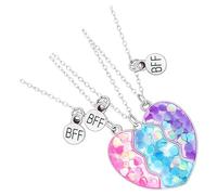 Vestamore 3 collares de corazón a juego para 3 niñas, colgantes de aleación de zinc con lentejuelas brillantes, juego de joyas multicolor, 2.4 x 3.1 x 0.8 pulgadas, regalo para amistades compartidas