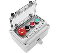 Vestamore Caja de interruptor de botón de control, 6.9 x 4.9 x 3 pulgadas, para exteriores, impermeable, a prueba de polvo, carcasa ABS ignífuga, 1 botón de parada de emergencia, 1 perilla, 2 botones