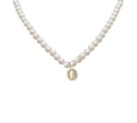 Vestamore Collar de perlas de oro con colgante ovalado de estilo barroco, cadena de cobre de aleación de longitud ajustable, collar con colgante chapado en oro de 18 quilates para trajes casuales y