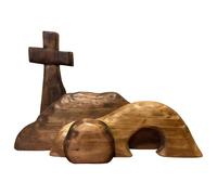 Vestamore Decoración del hogar, juego de Pascua de 3 piezas, tumba, cruz, colina, decoración religiosa de madera, regalo cristiano de Pascua, regalo significativo