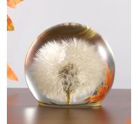 Vestamore Globo de diente de león real, esfera de resina de cristal 3.1 con diente de león, pisapapeles decorativo transparente para escritorio de oficina, base plana, regalo único