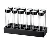 Vestamore Juego de 12 bodegas de granos de café, bóvedas de granos de café de una sola dosis de vidrio transparente con soporte de exhibición, almacenamiento de granos con puerta de escape